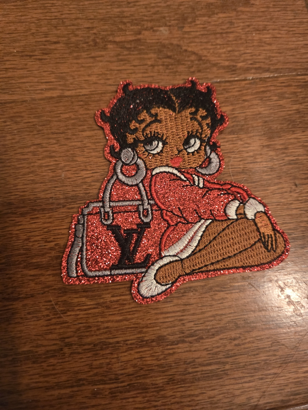 Glitter Betty Boop Patch with Red Handbag